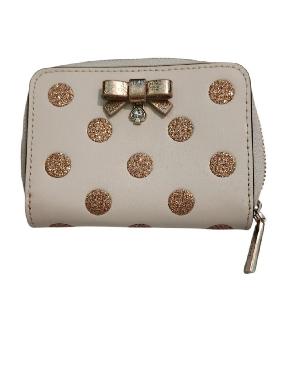 Kate Spade Wrapping Party Cream Wallet with Gold Glitter Polka Dots and Bow